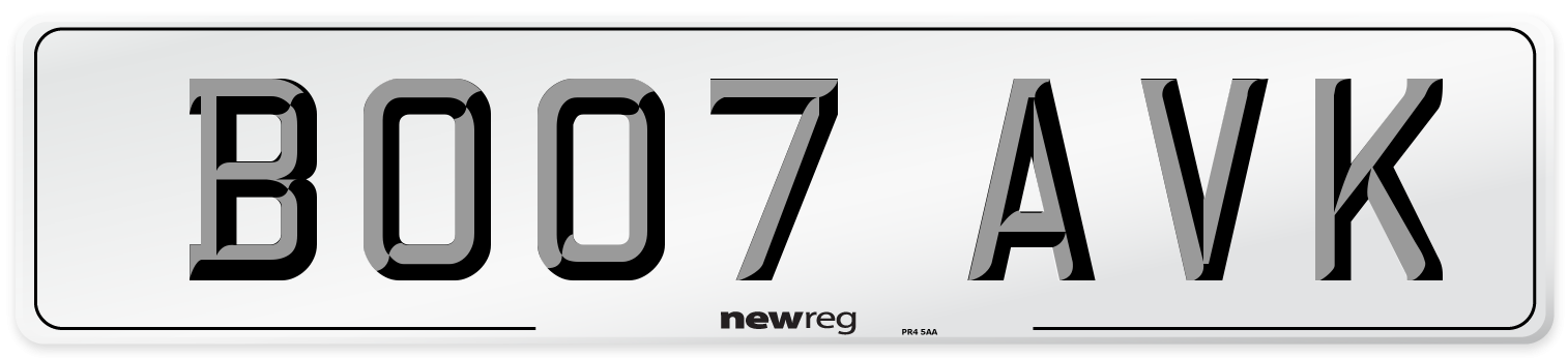 BO07 AVK Number Plate from New Reg